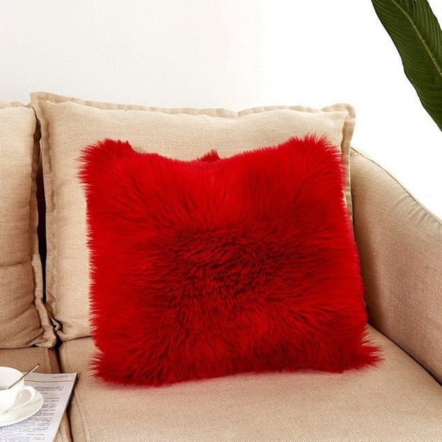 Red Fluffy Throw Pillow, 8x9