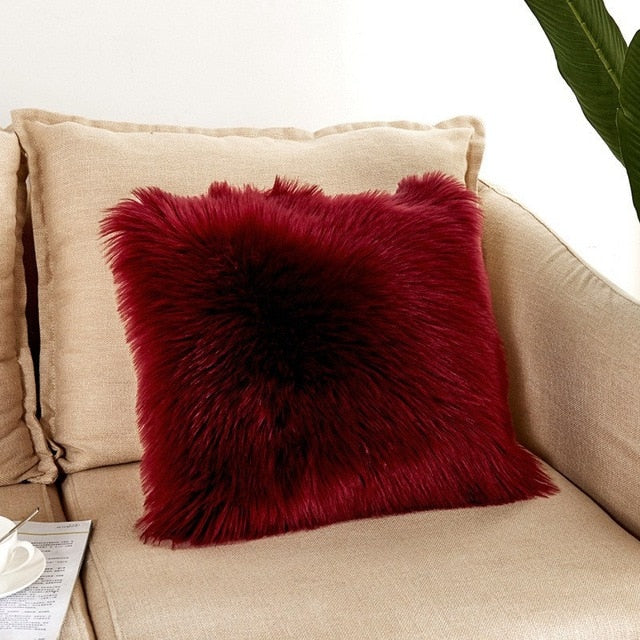 Red Fluffy Throw Pillow, 8x9